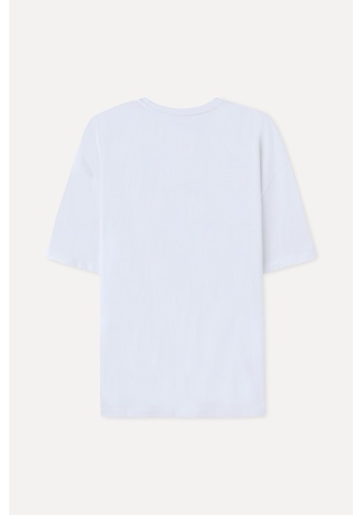 Mudo Erkek Erkek Beyaz Oversize Bisiklet Yaka T-shirt 1267697