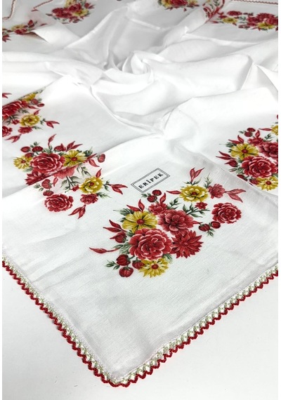 Eripek Oyalı Pamuk Yazma 6593 Beyaz-kırmızı