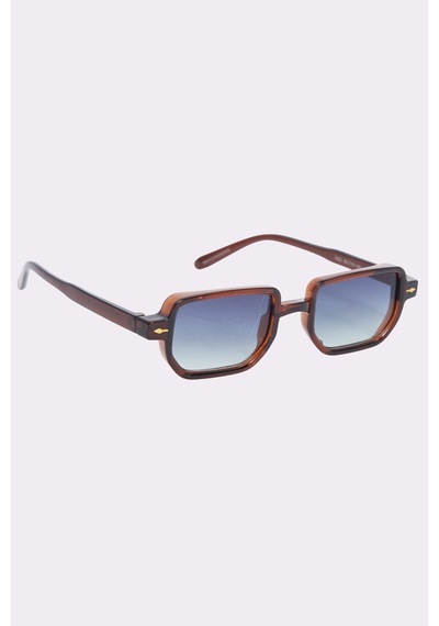 Unisex Geometrik Çerçeve Kahverengi Çerçeve Uv 400 Korumalı Güneş Gözlüğü-51569 Çok Renkli
