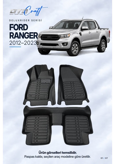 Otocraft Ford Ranger 2012-2023 Araca Özel Deluxrider Lüks Havuzlu Paspas Tam Set 3 Parça