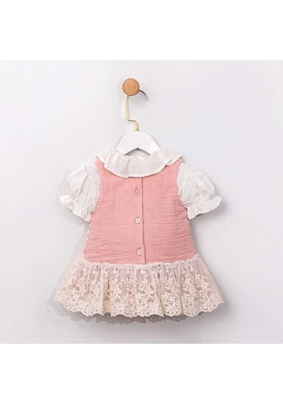 Ministok Maysa Dantelli Kısa Kollu Blüz Jile Kız Bebek Takım Pembe