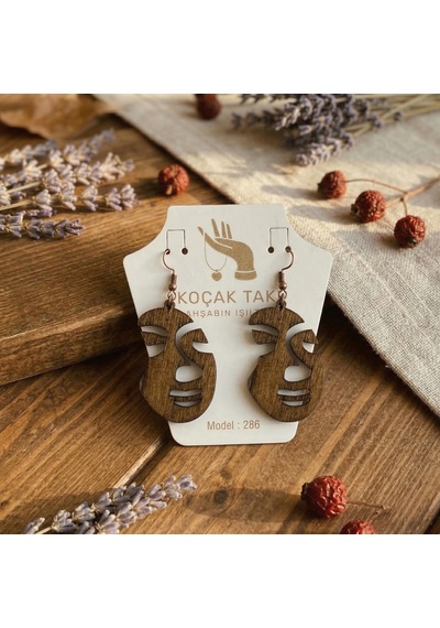 Ahşap Küpe Modern Özgün Minimalist Takı Model No 286 Açık Kahverengi
