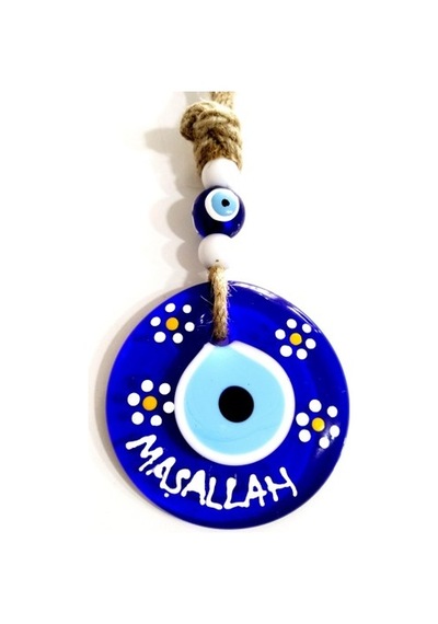 Maşallah Yazılı Papatya Desenli Nazar Boncuklu El Boyaması Duvar