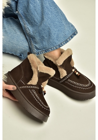 Fox Shoes Z357183561 Kahverengi Hakiki Deri Süet Kürklü Kadın Bot