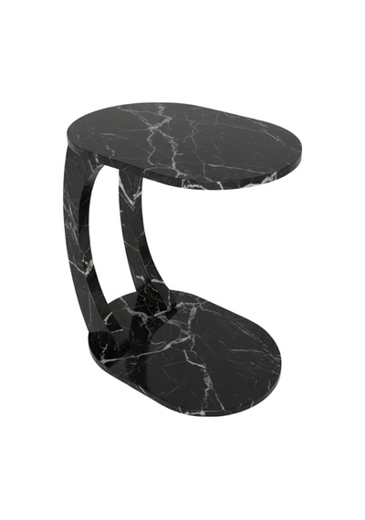Oval Siyah Mermer C Sehpa Modern,tekerlekli Yan Sehpa Salon, Ofis, Yatak Odası Siyah