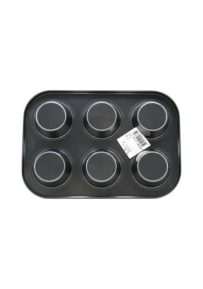 Jenerik 6 Gözlü Siyah Metal Muffin Kalıbı