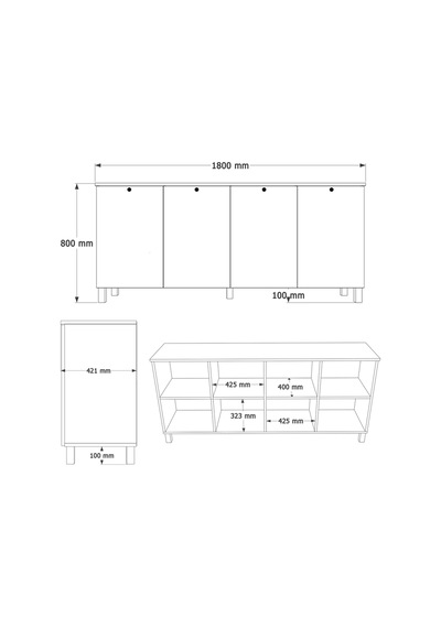Nord Konsol 4 Kapaklı Ahşap Ayaklı 180cm Sepet-beyaz Nd4-sw Beyaz