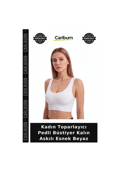Carlburn Kadın Toparlayıcı Pedli Büstiyer Kalın Askılı Esnek Beyaz Günlük Nefes Alan Korse Etkili