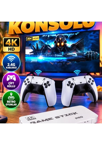 3d 4k Hd 2.4g Kablosuz Çift Kollu Game Stick Retro Oyun Konsolu