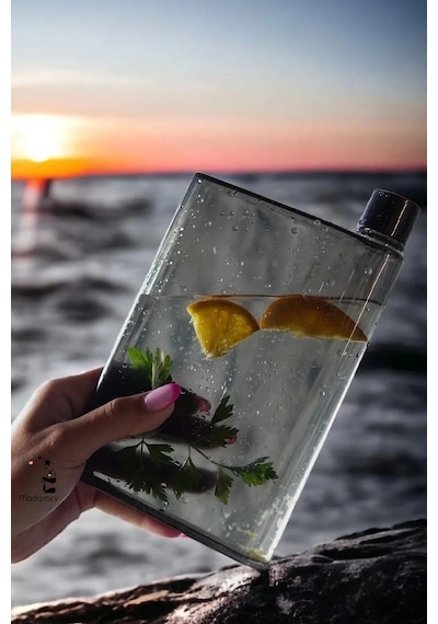 Tilbe Home A5 Black Soft Bottle Motivasyon Su Matarası Notebook Taşınabilir Sporcu Suluk Su Şişesi 3 Şeffaf Koyu