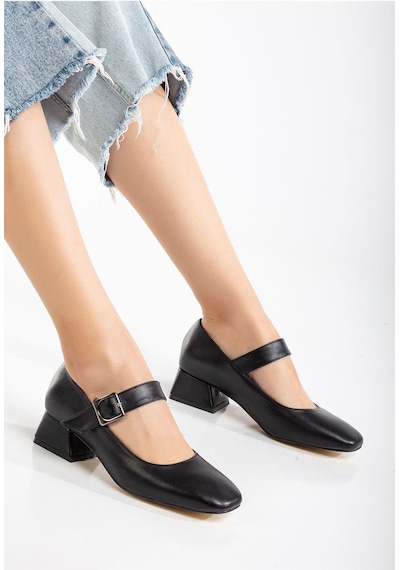 Aymood St-006 Siyah Günlük 4 Cm Topuklu Ayakkabı Siyah
