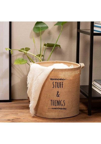 Ocean Home Textile Baskılı Jüt Silindir Sepet //30x31 Çok Renkli