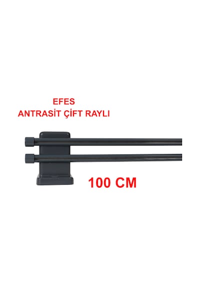 Efes Ahşap Başlıklı Alüminyum Kanallı ''çift Raylı'' Modern Rustik-antrasit 100 Cm Antrasit
