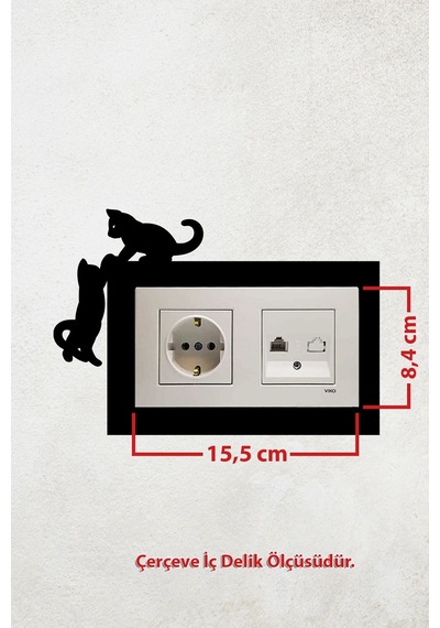 Kedi Tasarım 2li Priz Çerçevesi İç Ölçü 15,5x8,4 Cm Ikili Kedili Priz Çerçevesi - Ev Dekorasyon