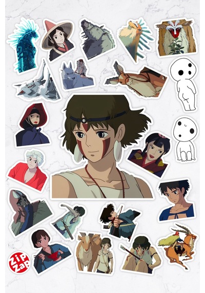 Mononoke Hime Princess Mononoke Anime Telefon Laptop Yapışkanlı Folyo Sticker Paketi 22 Adet Çok Renkli