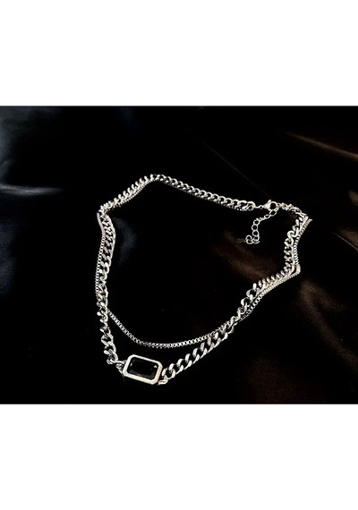 Girift Vintage Cascade 2'li Kare Vintage Kolye Gümüş