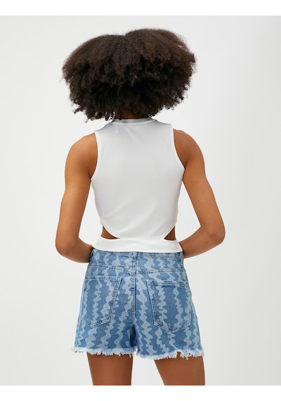 Koton Crop Fitilli Atlet Pencere Detaylı Bisiklet Yaka Ekru 3sal30053ık 3SAL30053IK010
