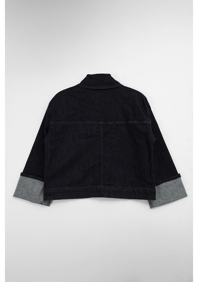 Kadın Cepli Oversize Lacivert Denim Ceket Gömlek Lacıvert