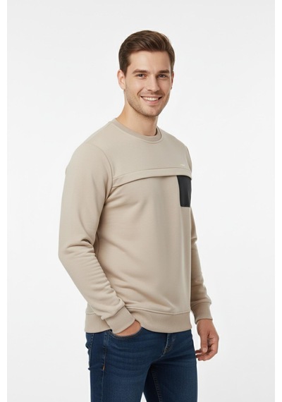 Baglan Erkek Mevsimlik Sıfır Yaka Sweatshirt Bgl-st04864 Taş