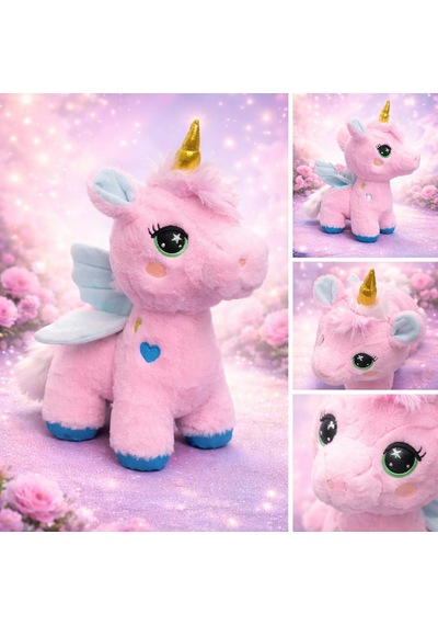 Kanatlı Boynuzlu Unicorn Pony Peluş Oyuncak 35 Cm Pembe