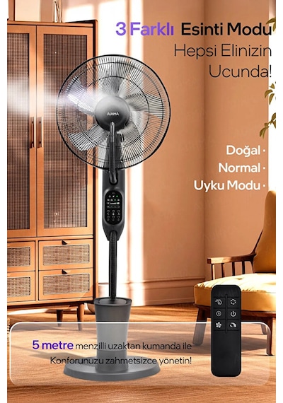 Uzaktan Kumandalı Buzlu Vantilatör Buharlı 2.8l Nemlendirici Fan