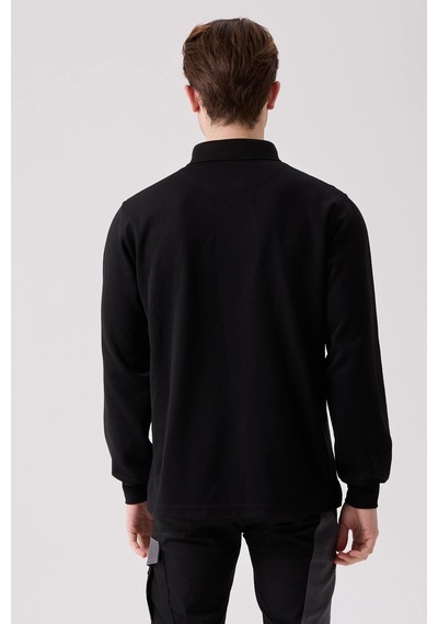 Sanfords Polo Sweatshırt Erkek Siyah Uzun Kollu Polo Yaka Sweatshirt Siyah