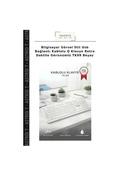 Bilgisayar Görsel Stil Usb Bağlantı Kablolu Q Klavye Retro Daktilo Görünümlü Tk09 Beyaz