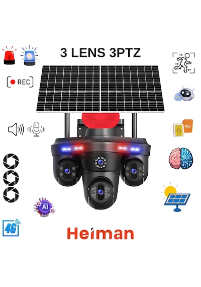 Hm-878 3 Lens 3ptz 4g Sim Kartlı 2 Güneş Panelli Kamera
