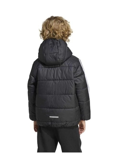 Adidas Essentials 3 Stripes Çocuk Siyah Kapüşonlu Ceket Siyah