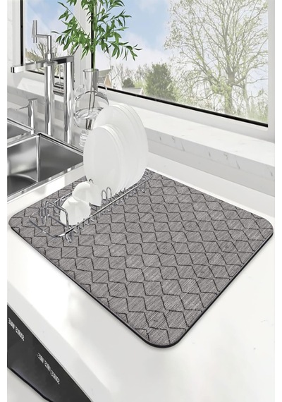Gri Düz Microfiber Bulaşık Kurutma Kurulama Matı Mm001