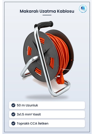 Makaralı Uzatma Kablosu ² 50 M Cca Topraklı Atölye Ev Kullanımı T