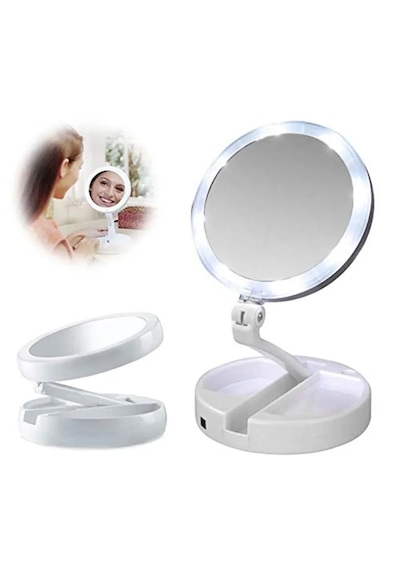 Monozone 10x Katlanabilir Çift Taraflı Usb Vanity Led Işıklı Makyaj Aynası Beyaz