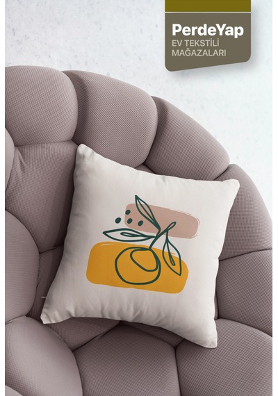 Soyut Çiçekler Desenli 4lü Dijital Baskılı Kırlent Kılıfı 43 X 43 Cm Krem-hardal 053 Hardal-yeşil