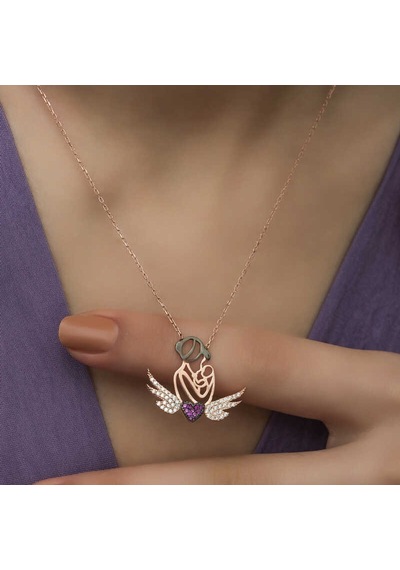 Gümüş Rose Kalpli Anne Ve Çocuk Kolye Rose