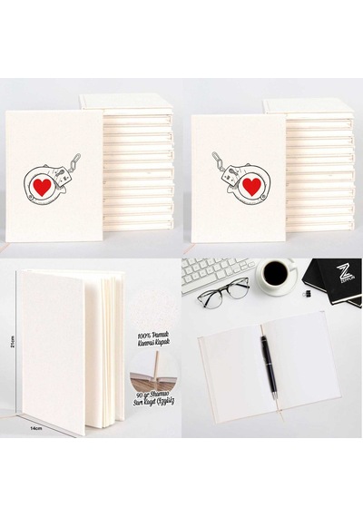 Kelepçe Sevgili Çift Kanvas Defter Krem