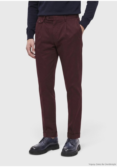 Ramsey Mürdüm Düz Dokuma Relaxed Fit Casual Pamuk Karışımlı Pantolon
