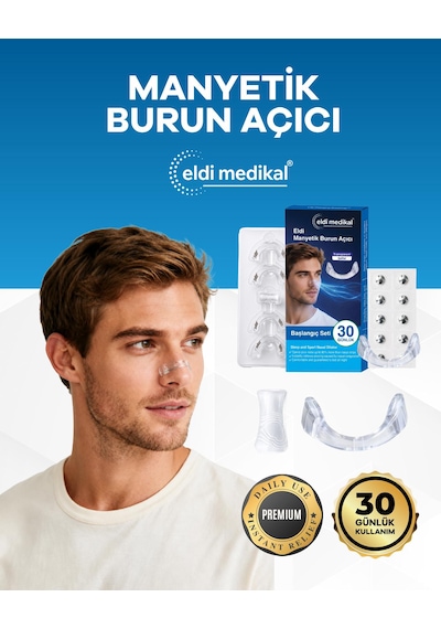 Eldi Manyetik Burun Açıcı Şeffaf Başlangıç Seti 30 Çift Yapışkan Bant-30 Günlük -horlamayı Azaltır-nefesi Rahatlatır