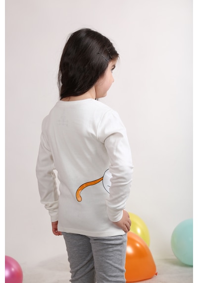 Teenyweenykids Kedi Baskı Pijama Takımı Ekru