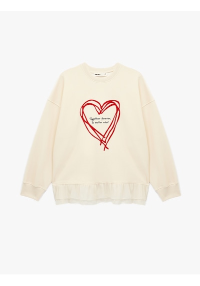 Koton Uzun Kollu Bisiklet Yaka Kalp Baskılı Sweatshirt Ekru 6sak10185ek