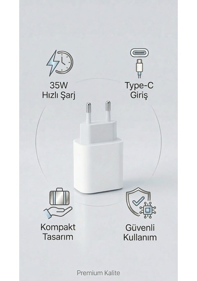 35w Type-c Şarj Adaptörü Apple Uyumlu iPhone Ve Android  Süper Hızlı Power Adaptör