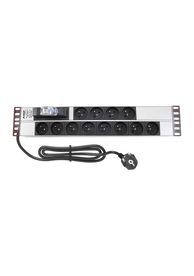 Amp Connect 19" 2u 12 Ups / Fransız Soketli 16a Otomatik Sigorta Koruyuculu Alüminyum Kabin Prizi Pdu