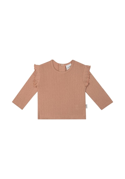 Antebies Organik Pembe Klasik Jakarlı Fırfırlı Uzun Kollu Kız Bebek Tshirt