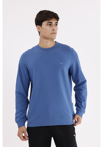 Rowinger Yatay Dokulu Ottoman Yüzey Tonal Logo Detaylı Bisiklet Yaka Standart Kalıp Sweatshirt İndigo Rowinger Yatay Dokulu Ottoman Yüzey Tonal Logo Detaylı Bisiklet Yaka Standart Kalıp Sweatshirt İndigo