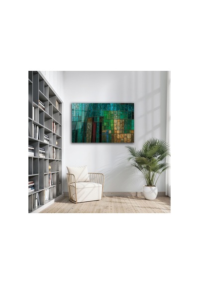 Yeşil Mavi Geometrik Modern Sanatsal Dekoratif Cam Tablo Modern Soyut Dekoratif Duvar Tablosu, Salon, Ofis Ve Çalışma Alanı Dekoru,