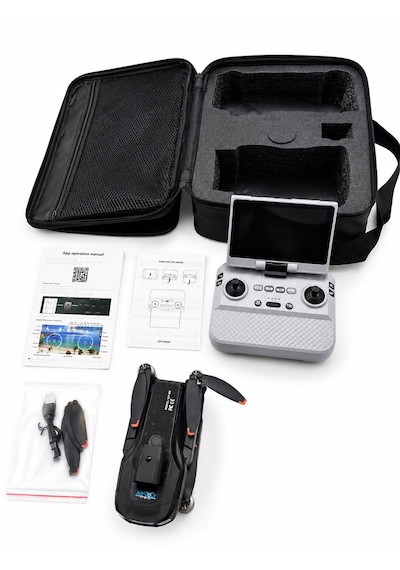 M9 Dron Katlanabilir Ekranlı Kumanda 4k Çift Çift Lens Fvp Kameralı Wi-fi Canlı Görüntü Aktarımı Takip Et Modu Katlanabilir Özel Çantalı 360 Dere Engel Algılamalı Fırçasız Motor Renkli Aydınlatma