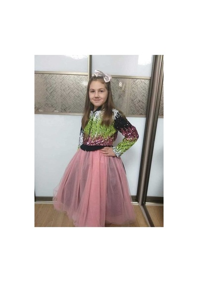 Lvysluvyourself Kız Çocuk Payet Ceketli Özel Gün Abiye Elbise Pembe