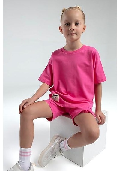 Rolypoly Kız Çocuk Pamuk İki İplik Kısa Kol Şortlu Pijama Takımı Rp3592 Fuşya