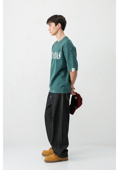 Vamos Oversize Baskılı Tişört V70-143 Yeşil