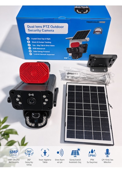 O-kam 3815 4g 6mp Dual Lens Güneş Panelli Solar Sirenli Güvenlik Kamerası 60gb İnternet 12ay 5gb