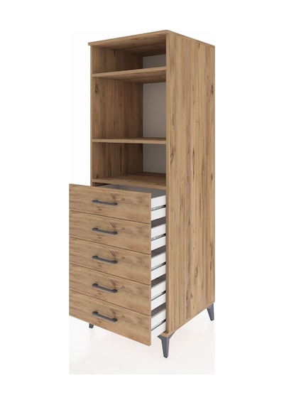 Kronos Dolap 3 Raflı 5 Çekmeceli 60x59x182 Çam-çam Çam